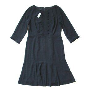 NWT Talbots Pleated Ruffle Placket Bodice Shift in Black Crepe Dress 10 $149